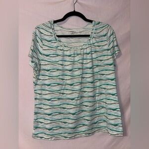 Croft & Barrow Teal and Tan Wave Print Tee
